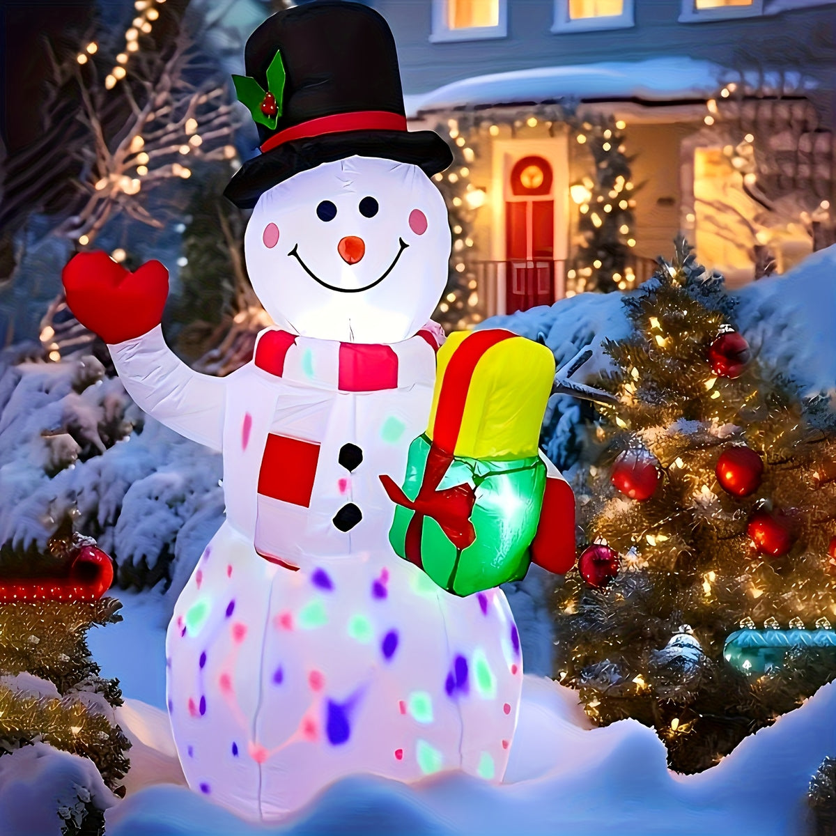 5ft Christmas Inflatable Snowman with Colorful LED Lights - Outdoor Yard Decoration with Lights, Quick Air Blown, Plug Powered - product image 6
