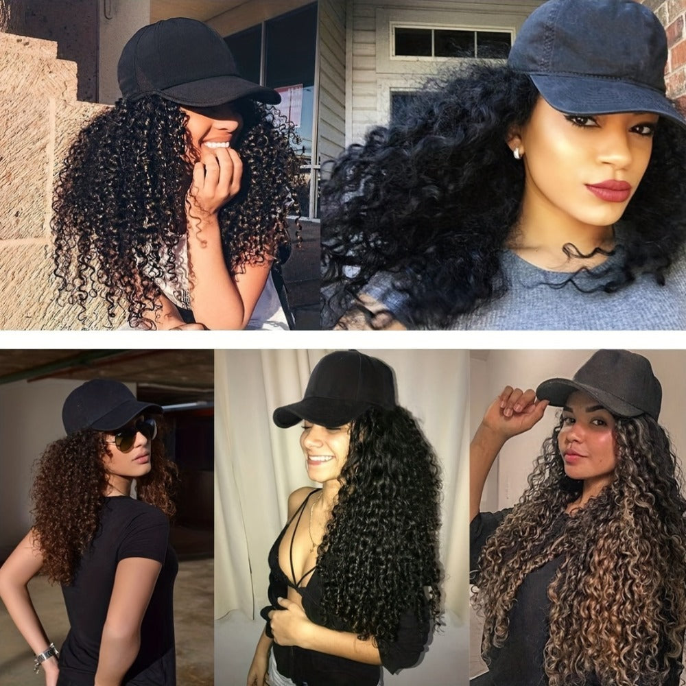 Afro Kinky Curly Baseball Cap Wig for Women 18 Inch Hat and Wig Combo Adjustable Elastic Net Long Synthetic Curly Hair Multi-Color Casual Daily Outdoor Wear - product image 6