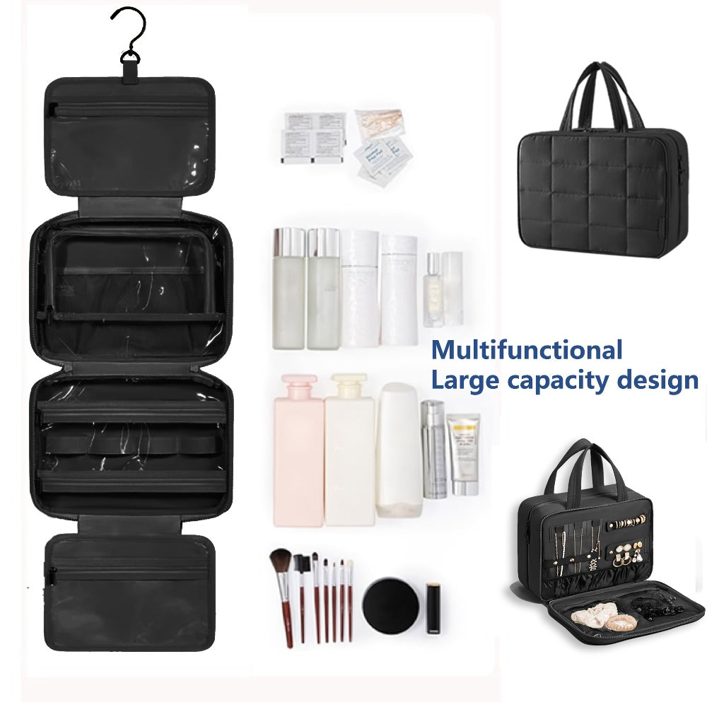 Hanging Travel Toiletry Bag Large Capacity for Full-Size Products Waterproof Cosmetic Organizer with Hook — Bathroom Makeup Travel Bag for Women Pink Beige Black - product image 4