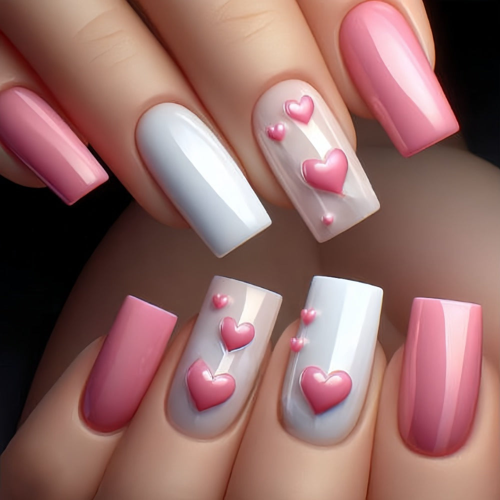 Almond Press On Nails 96 Pieces 4 Packs Sparkling Hearts Glitter Full Cover False Nails for Women Girls – Jelly Adhesive Tabs & Nail File Included | Valentine's Day Romantic Nail A - product image 4