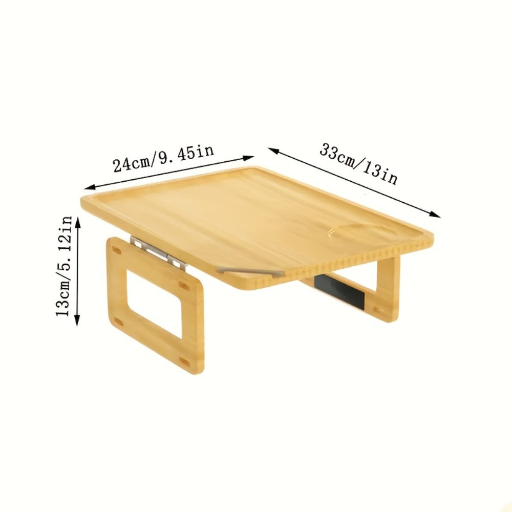 Bamboo Sofa Arm Tray with Folding Legs – Clip-On Couch Armrest Table for Snacks Drinks Remote Control Living Room Bedroom Breakfast Tray Natural Rectangular - product image 3
