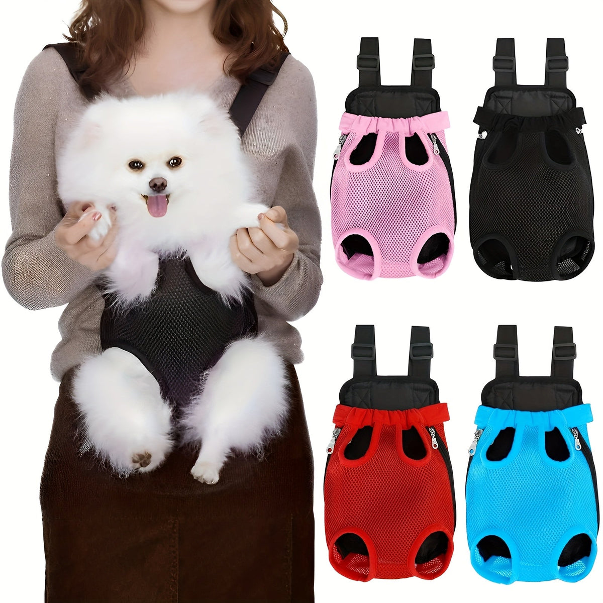Pet Carrying Bag for Small Dogs & Cats, Hands-Free Travel Hiking Cycling Outdoor Bag with Adjustable Straps, Breathable Mesh, Multi-Color & Multi-Size Options - product image