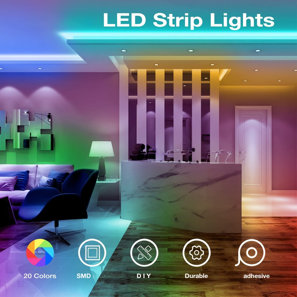 RGB LED Strip Lights 50ft/100ft – Color Changing Tape Light with 44-Key Remote, 20 Colors & 8 Modes, Easy Install, for Bedroom, Living Room, Kitchen, Bar, Wedding & Party Decoratio - product image 2