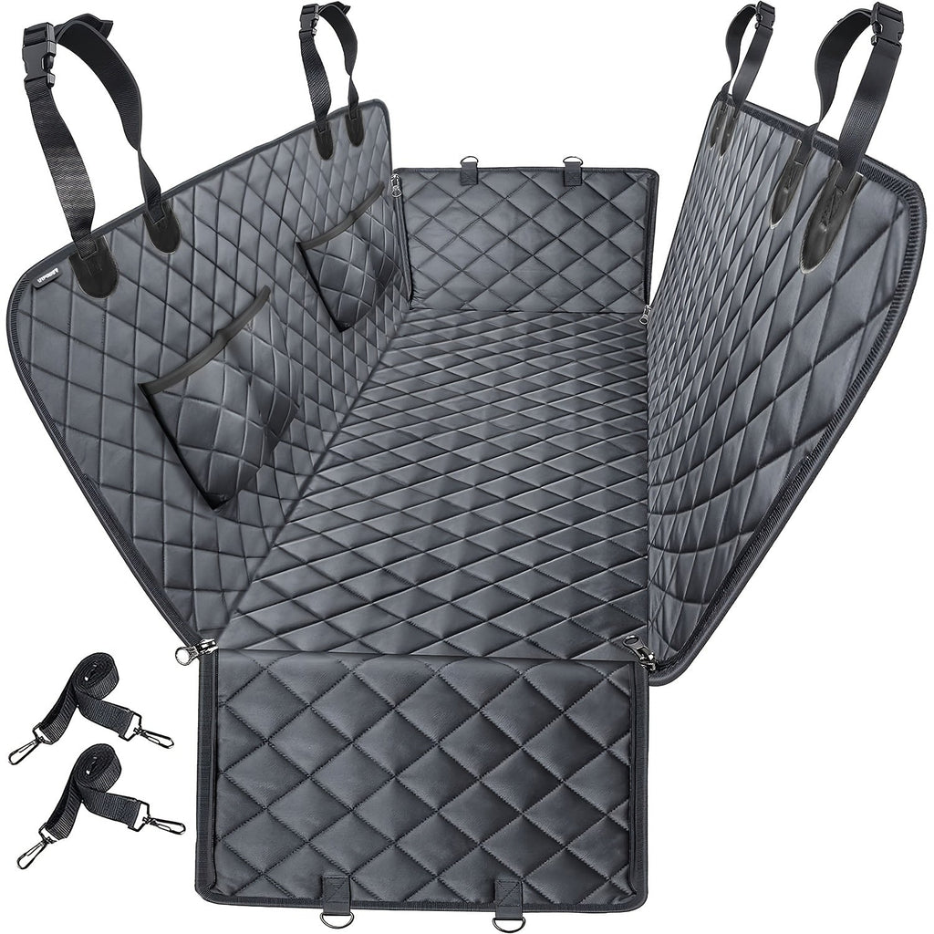 Dog Car Seat Cover Pet Hammock for Back Seat – Universal Fit for Cars Trucks SUVs – Waterproof Scratch-Proof Nonslip Dog Seat Cover with 4 Side Pockets – Washable Pet Travel Protector