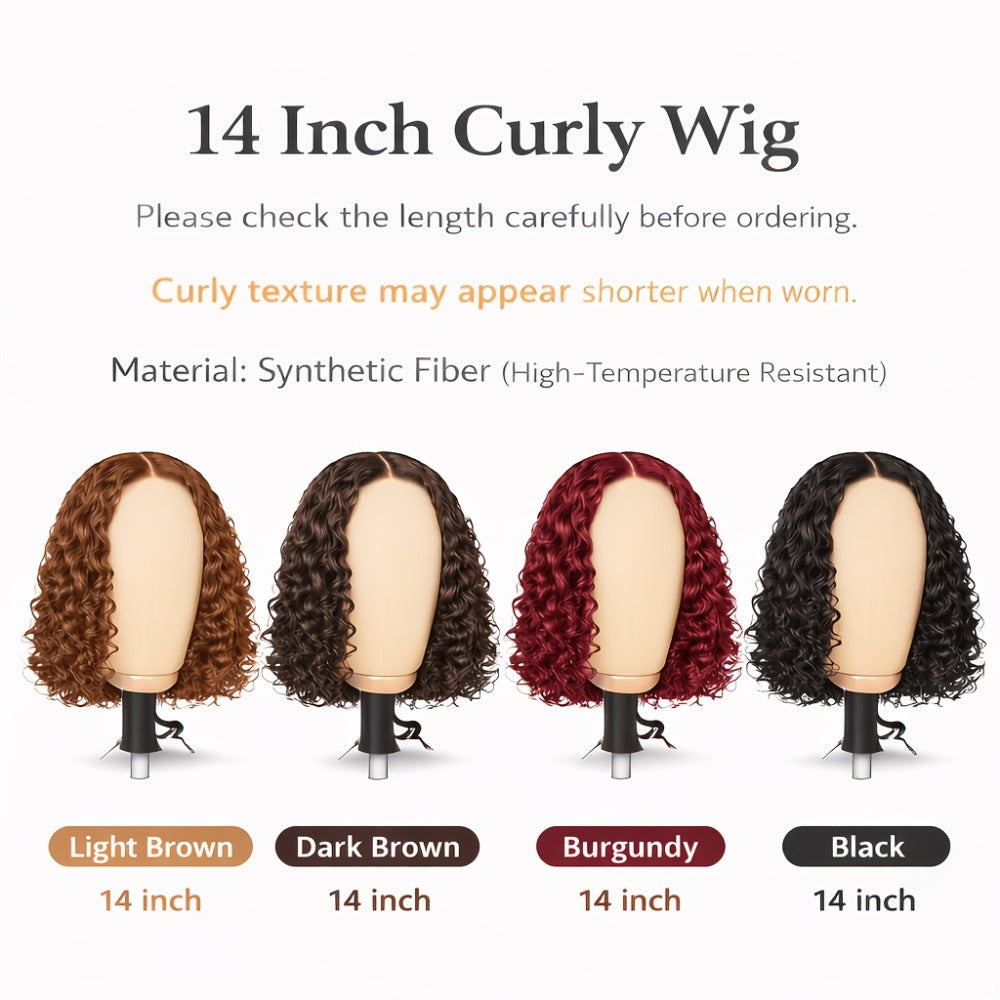 Glueless Deep Wave Curly Bob Wig with Rose Net Cap 14 Inch No Glue Secure Fit Short Curly Synthetic Wig for Women Burgundy Golden Dark Brown Light Brown - product image 2