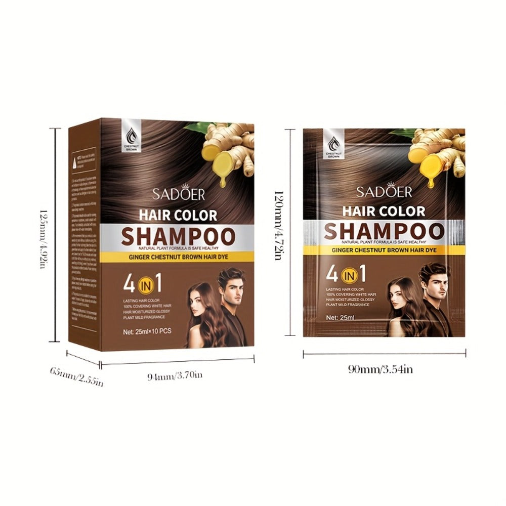 3-in-1 Hair Color Shampoo 10-Pack Single-Use Sachets Natural Dye Deep Cleansing Moisturizing Gel — Gray Coverage Portable At-Home Hair Coloring Unisex Black Brown Red Purple - product image 6