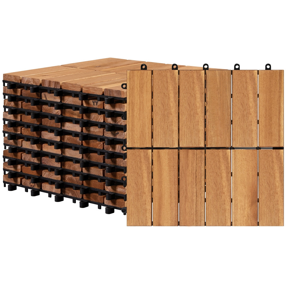 Acacia Wood Deck Tiles Interlocking Outdoor Flooring, Water-Resistant Non-Slip Patio Tiles, Easy Snap DIY Installation for Deck, Garden, Poolside, Balcony – 10pcs & 27pcs Sets Avai - product image