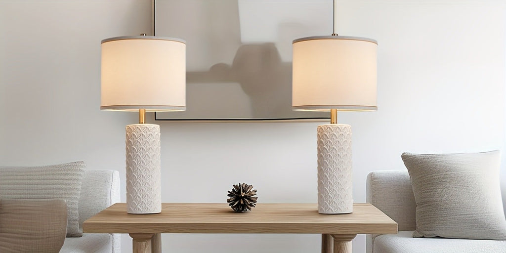 Ceramic Table Lamp – Modern Farmhouse Bedside Lamp with Drum Shade, 3 Color Temperature, Knob Switch, 9W LED Bulb Included, Rustic Nightstand Desk Light for Bedroom Living Room Off - product image 12