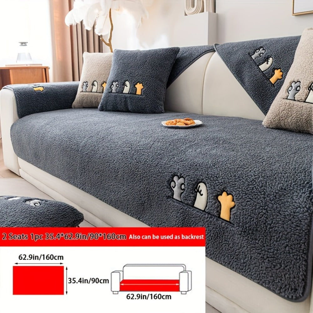 Plush Shearling Sofa Cover Non-Slip Pet-Friendly Couch Protector Animal Bone Embroidery Soft Warm for Living Room Bedroom Office 2 3 4 Seater - product image 3