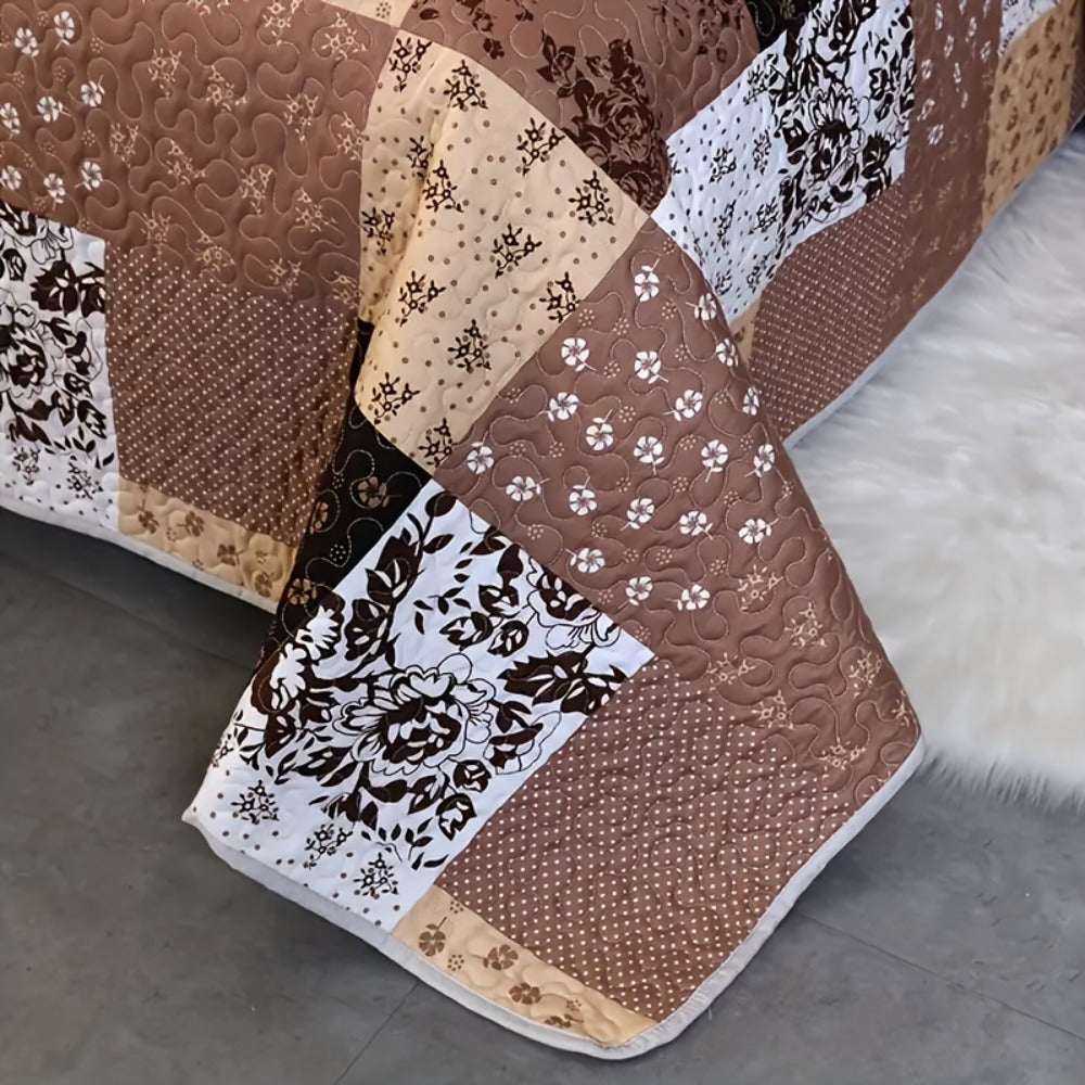 Patchwork Quilted Bedspread Set 3 Piece - 1 Quilt & 2 Pillow Shams Machine Washable All-Season Soft Breathable 100% Polyester Bedding Set for Bedroom Dorm, Twin Full Queen King - product image 7