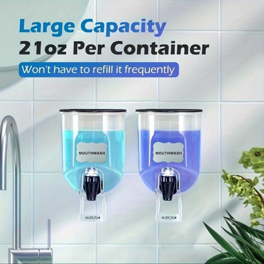 Mouthwash Dispenser Wall Mounted 2-Pack 21 oz Plastic Container - No Electricity Required, Space Saving Bathroom Organizer for Countertop Storage, Durable Refillable Liquid Soap &  - product image 2