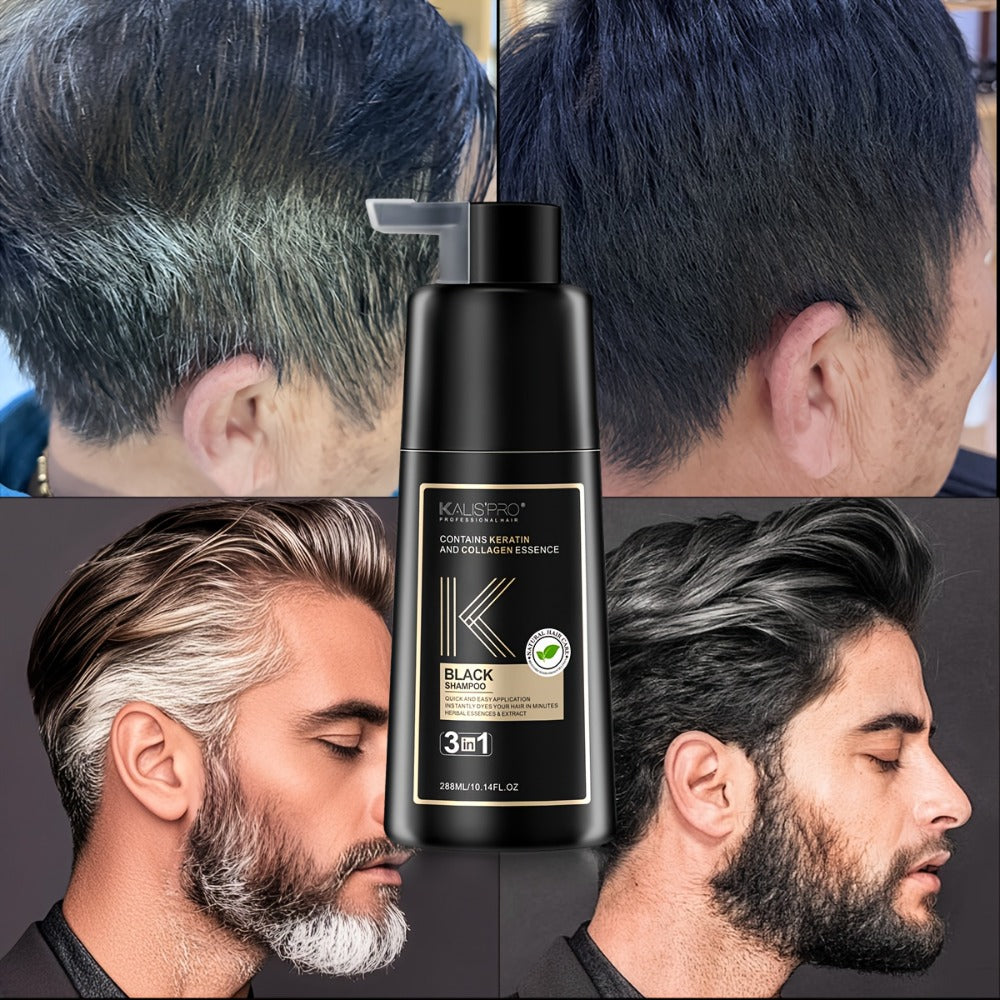 Men's 3-in-1 Black Hair & Beard Dye Shampoo — 8-Minute Gray Coverage, Ammonia-Free Long-Lasting Natural Color, Shampoo + Hair Dye + Beard Dye in One Step, All Hair Types, 10 oz, 1  - product image 4
