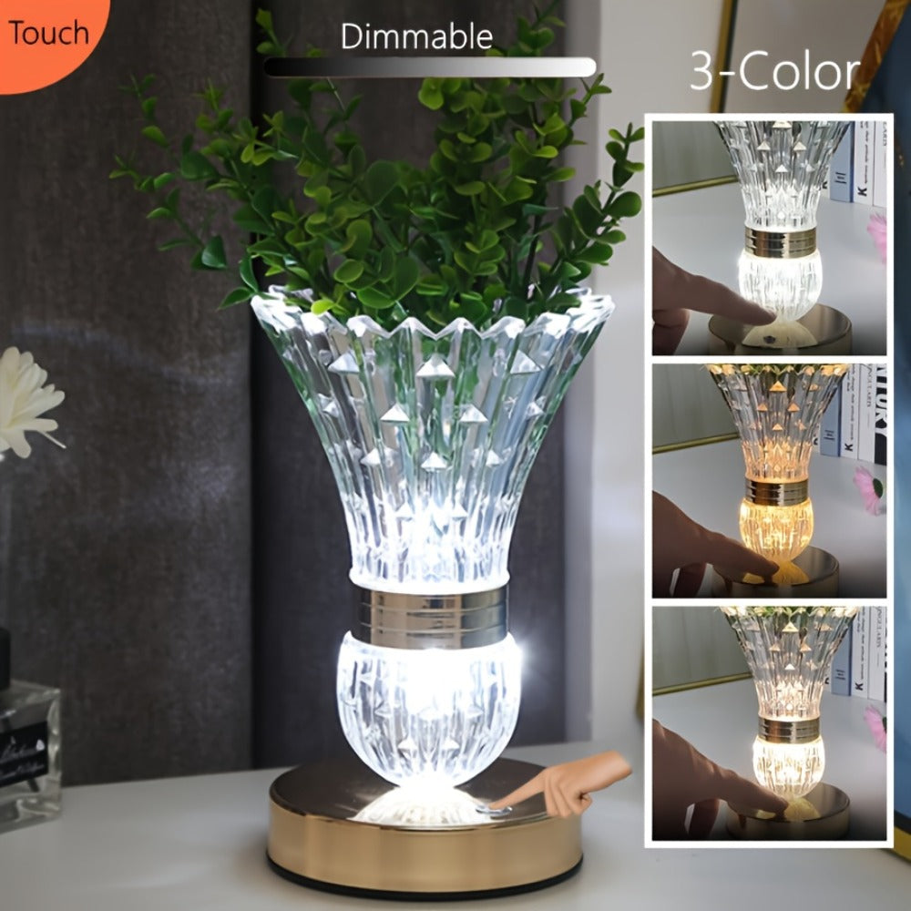 Crystal Vase Table Lamp Touch Control USB Rechargeable Adjustable Brightness Bedside Night Light - product image 4