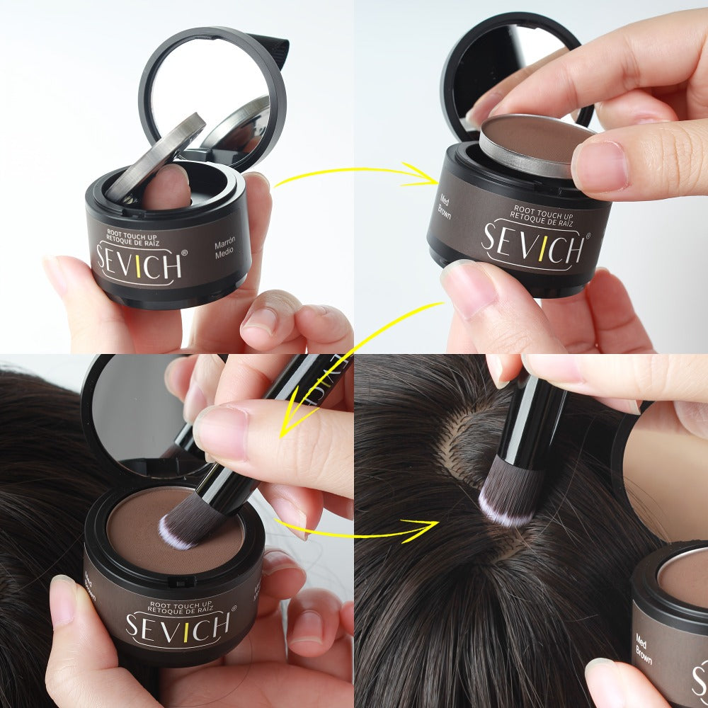 Hairline Powder Root Touch-Up Kit with Refill & Brush – Waterproof Instant Grey Hair Concealer Fills Sparse Hairline Bald Spots Eyebrow Powder for Women Men 4g+4g - product image