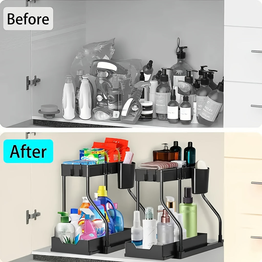 2pcs Under Sink Organizer with Sliding Shelves Multi-Purpose Black Plastic Storage Basket for Bathroom and Kitchen Cabinet Durable Construction Bathroom - product image 10