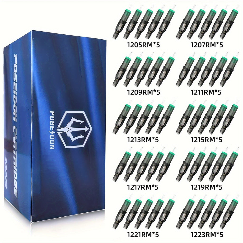 Tattoo Cartridge Needles 50Pcs Assorted - Poseidon TUV 0.30mm Stainless Steel RL RS M1 Mixed Sizes Disposable Membrane Safety Cartridge Needle Set for All Tattoo Machines & Artists - product image 9