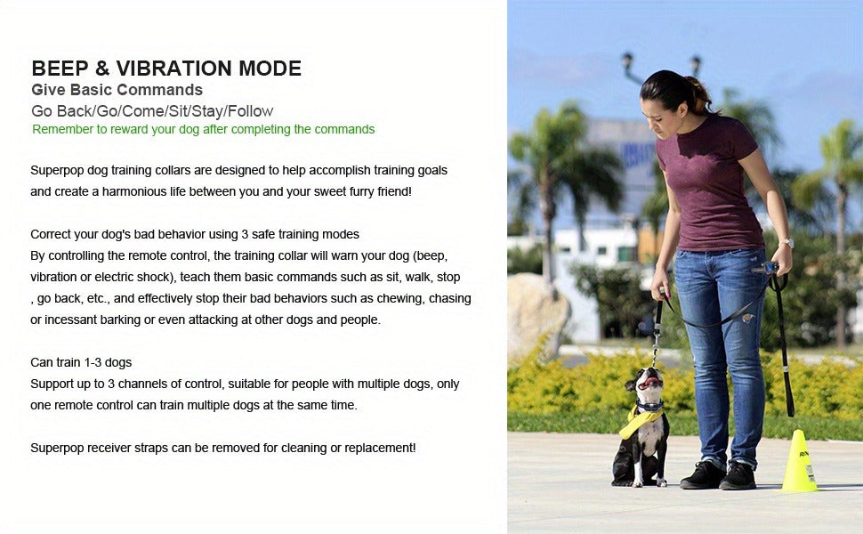 Dog E-Collar with Remote IP68 Waterproof – Rechargeable Dog Training Shock Collar for Small Medium Large Dogs, 3 Safe Training Modes, 1640ft Range – 1, 2 or 3 - product image 9