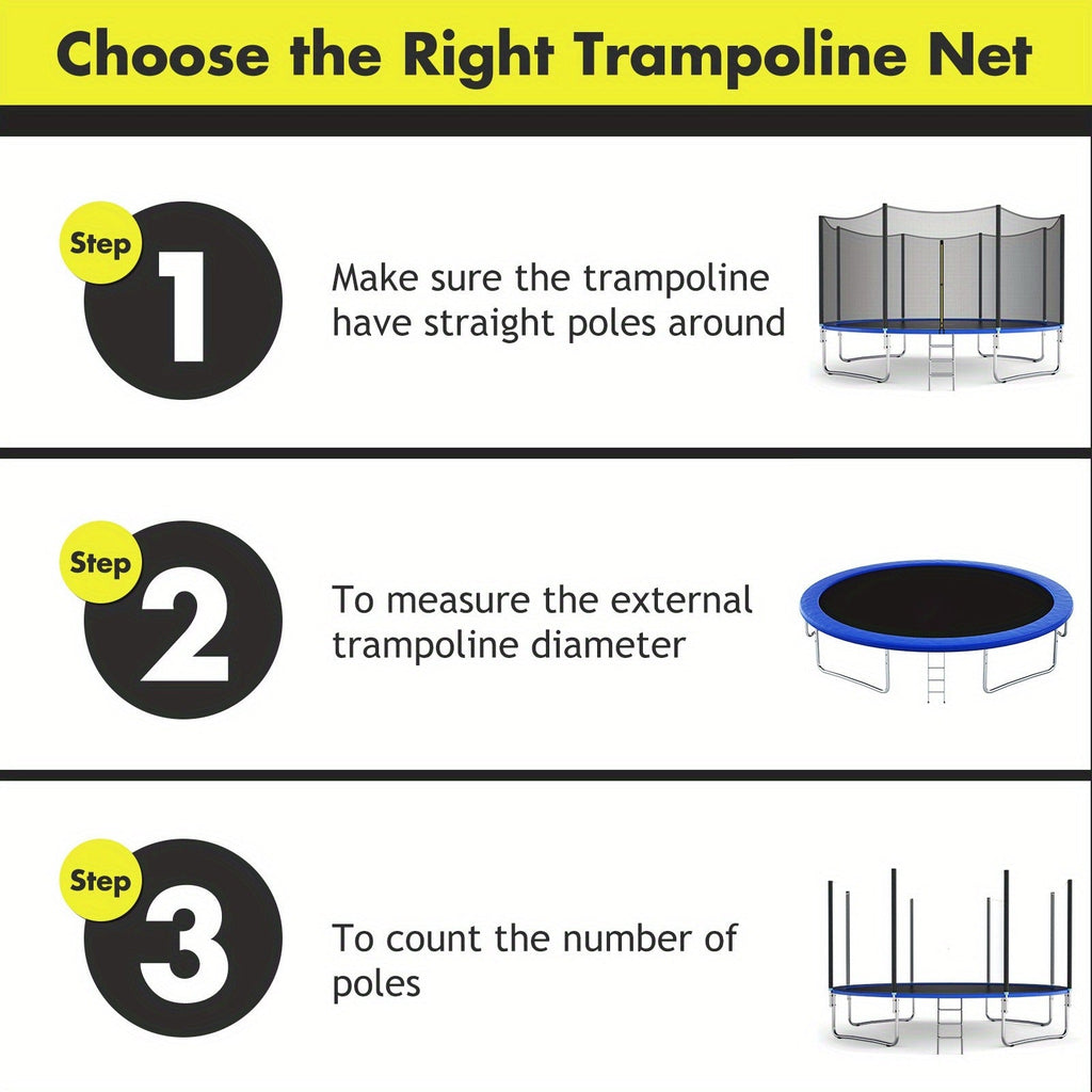 PE Enclosure Net with Zipper Door & Safety Buckles for 8 Straight Poles – Trampoline Safety Net Replacement 12FT 14FT