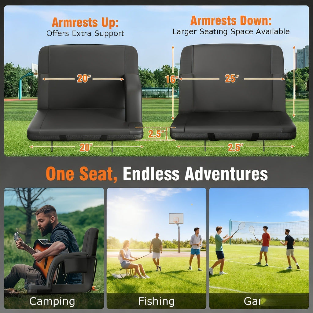 Heated Stadium Seat with Back Support for Bleachers 6 Reclining Positions 3 Heat Levels Dual-Zone USB Heated Bleacher Chair with 5 Storage Pockets Adjustable - product image 15