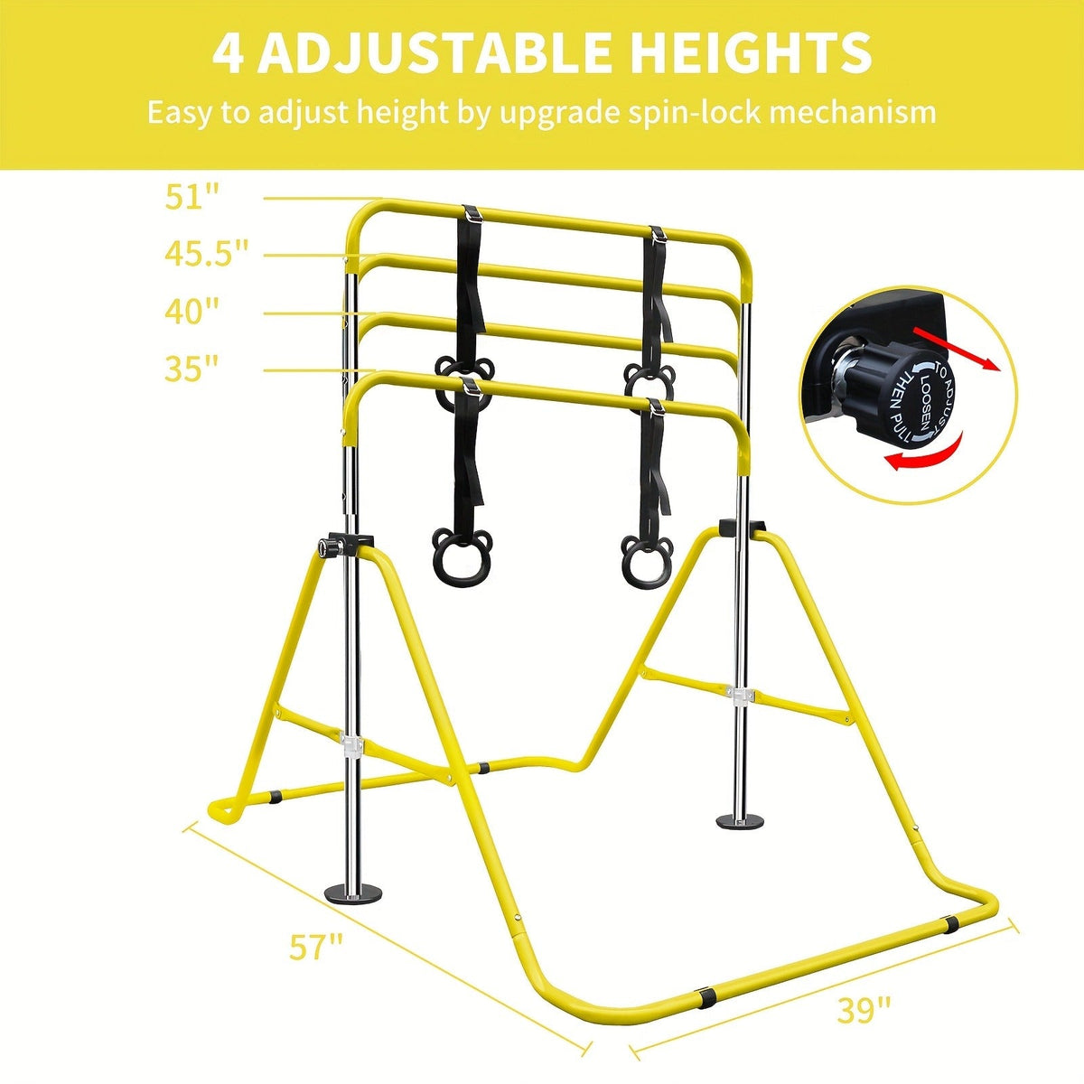 Height Adjustable Horizontal Bar for Indoor Outdoor Home Use, Strength Training & Fitness Exercise Equipment, Green & Yellow – Adjustable Gymnastics Pull-Up - product image 12