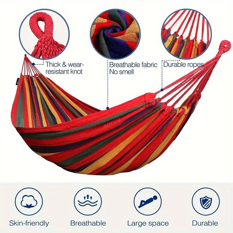 Camping Hammock Single Person Colorful Fabric Anti-Roll Design 330 lbs Capacity with Tree-Friendly Straps Carry-along Carrying Bag Outdoor Indoor Backyard - product image 13