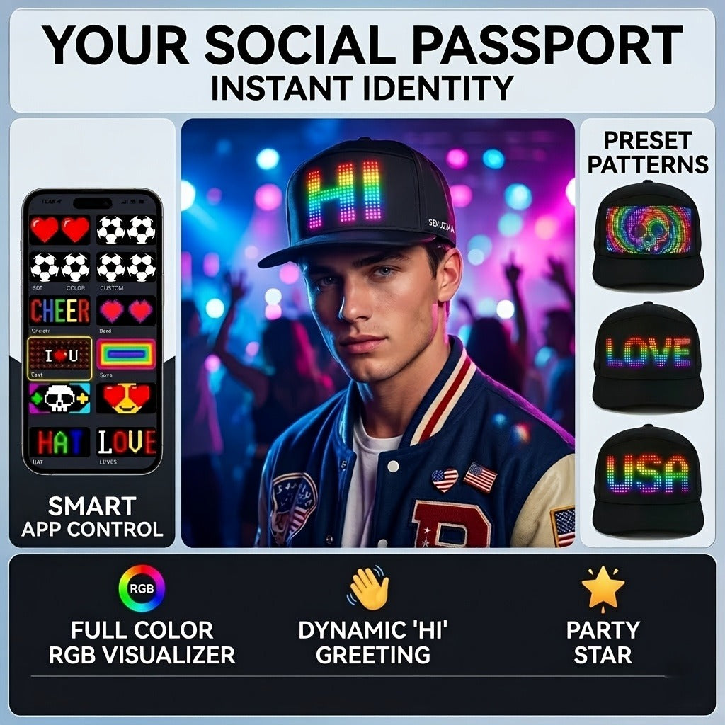 Programmable LED Hat with APP Control | Custom Text, Animation & Graffiti Display, USB Rechargeable, Adjustable Fit for Men & Women, Glowing Light-Up Cap for - product image 15