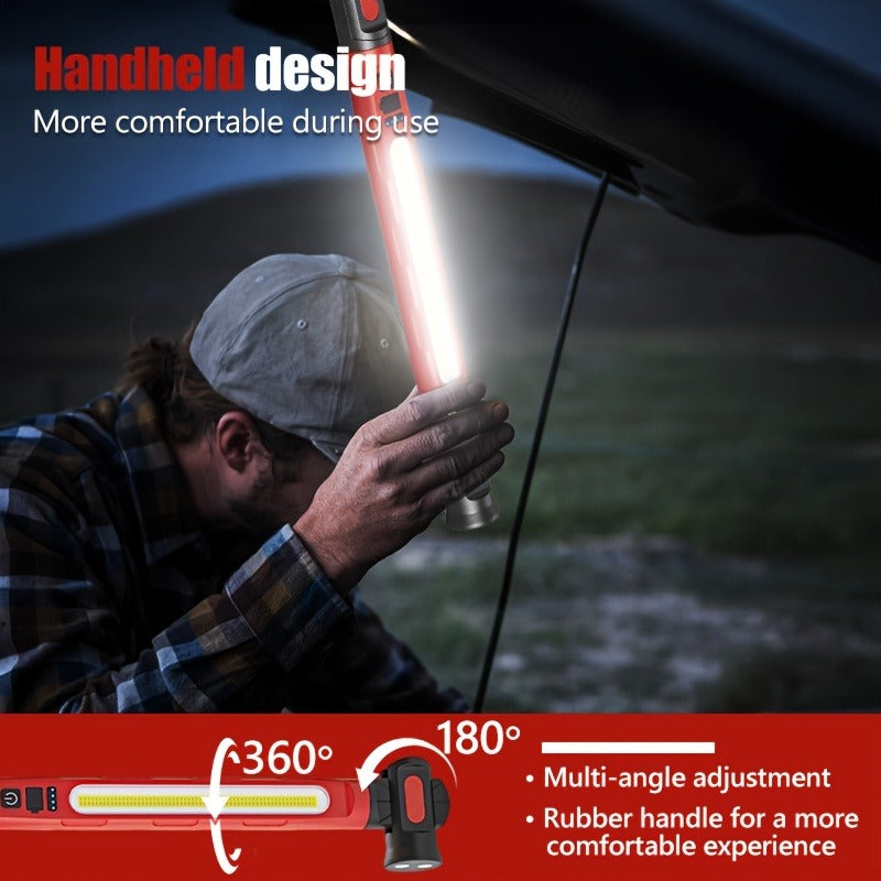 Mechanic Work Light with Magnetic Base & Hook | LED Engine Compartment Light with Red & Blue Warning Lights | Durable Work Site Lighting for Automotive Repair, Garage & Workshop