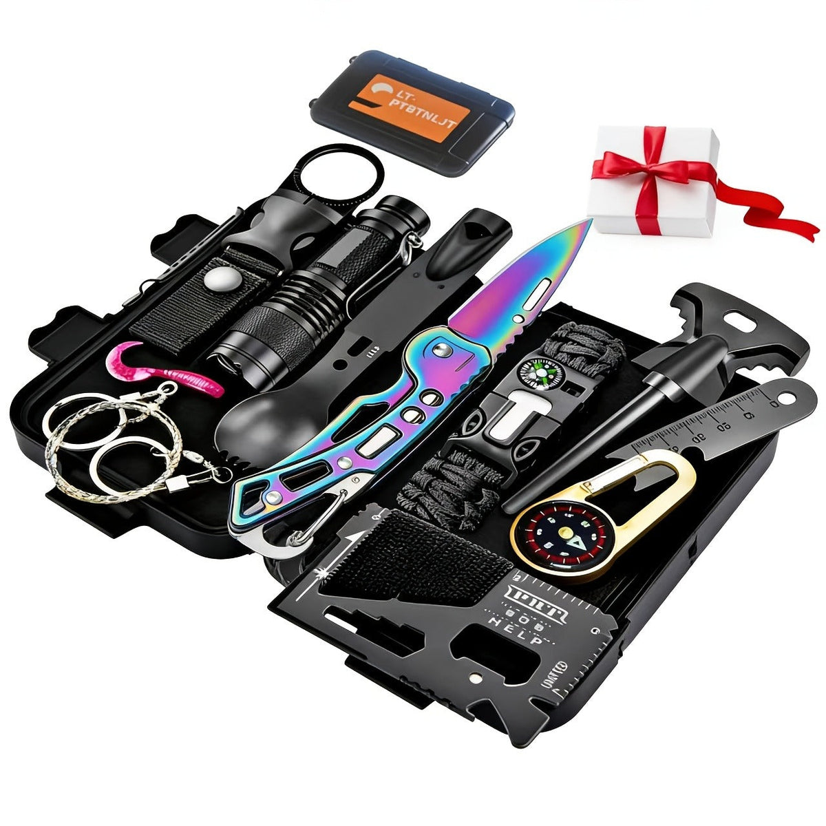 Outdoor Survival Kit 12-115 Piece – Unique Outdoor Gift Idea – Emergency Gear Set for Camping, Hiking & Survival, Multi-Tool Equipment for Men, Dad, Husband
