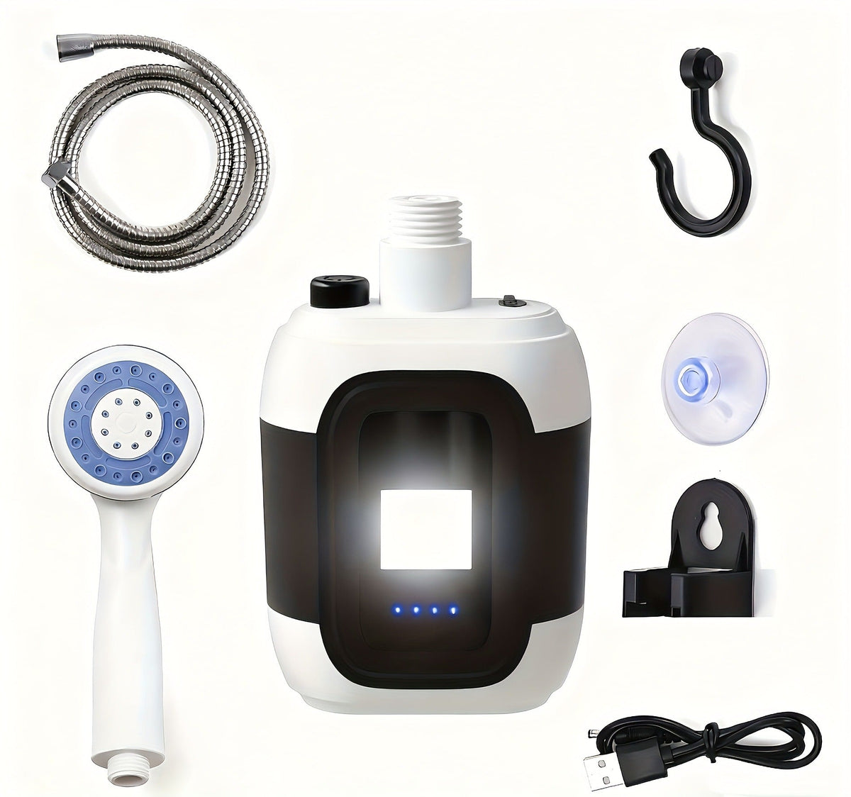Portable Outdoor Shower with Light 2-in-1 – Camping, Hiking, Pet Bathing & Car Cleaning Shower Pump – 2000mAh Rechargeable, Power Display, Spray Nozzle, Hose - product image 14