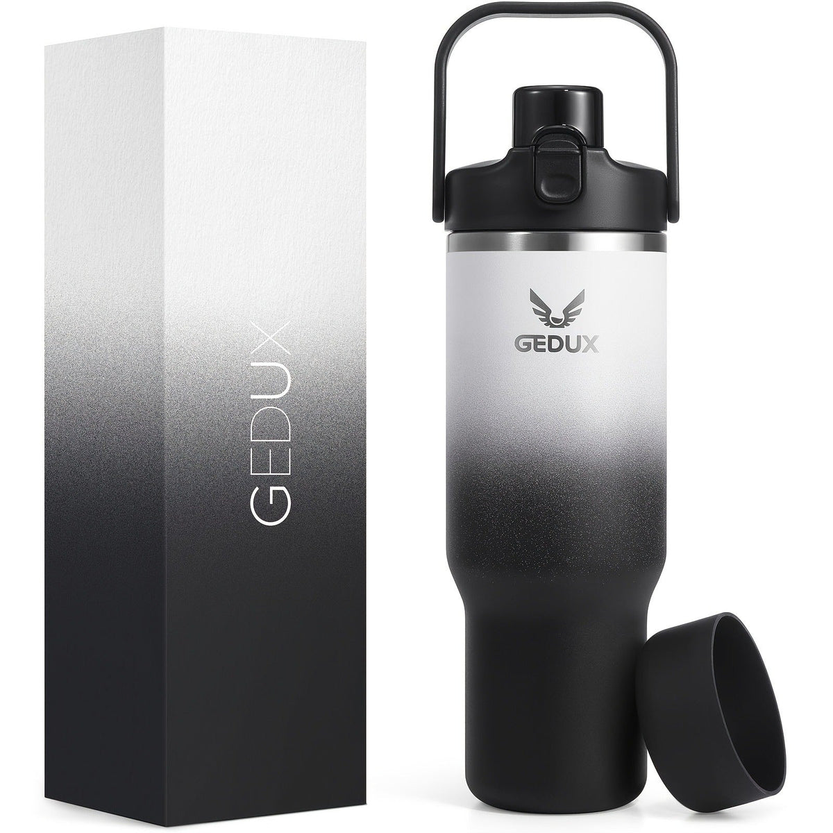 Vacuum Insulated Tumbler 32oz Stainless Steel with Handle Straw 2-in-1 Lid Chug Straw Lid Silicone Boot Matte Finish Keeps Drinks Cold Hot for Travel Gym Outdoor for Kitchen & Dining