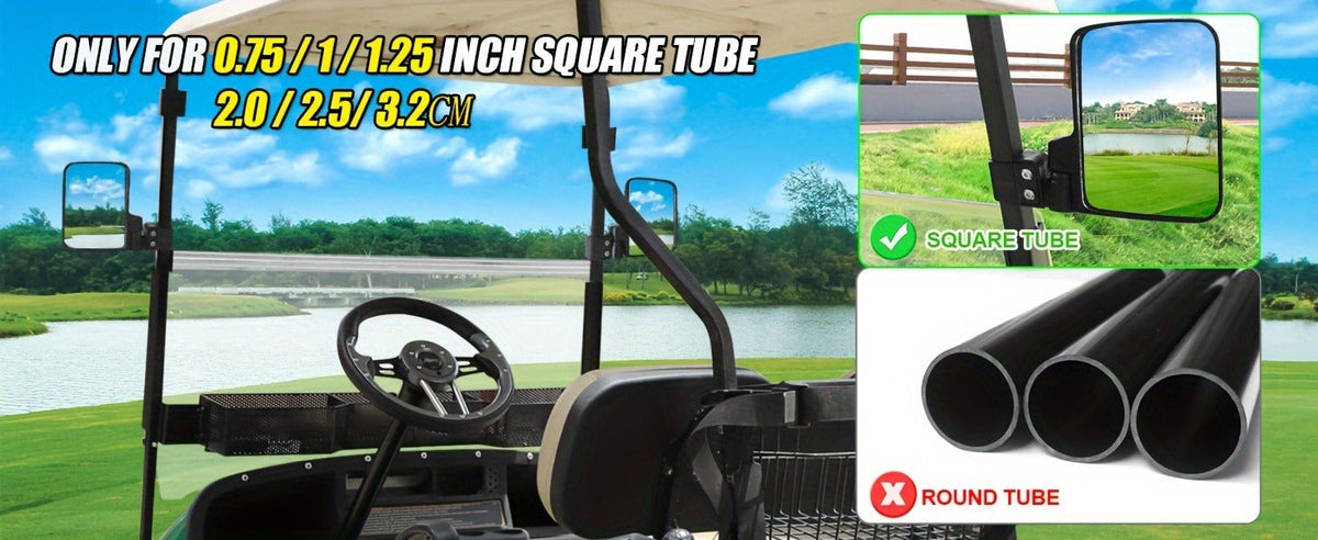Convex Golf Cart Side Rear View Mirror for EZGO Club Car Yamaha G29 Square Frame | No Drilling Hassle-free Install Wide Angle Blind Spot Mirror - product image 12