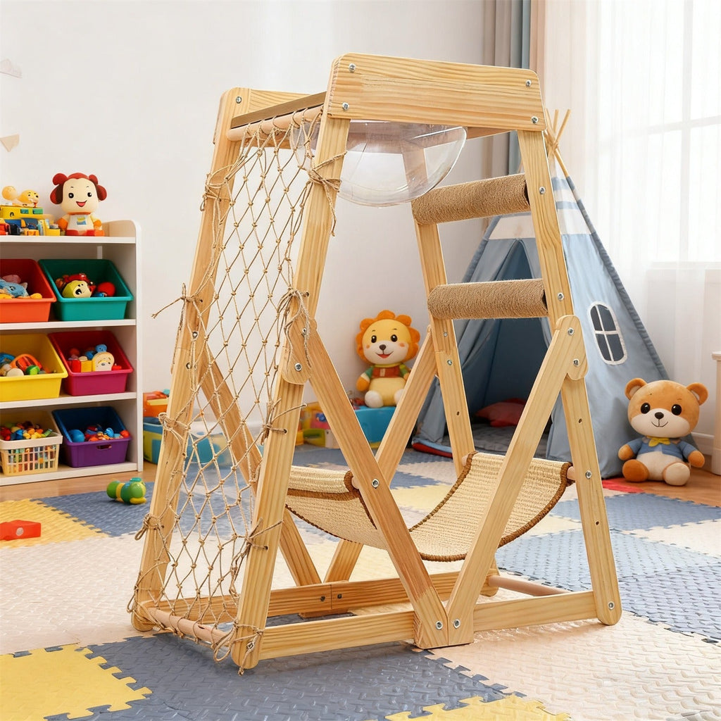 Bamboo Stable Cat Climbing Tower for Indoor Cats, Kittens & Small Cats, Space-Saving Design | Cat Tree Triangle Cat Tower with Sisal Scratching Posts, Soft - product image 4