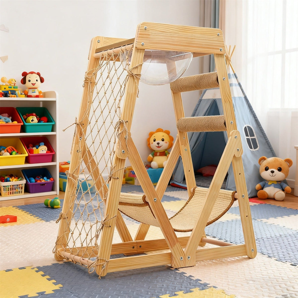 Bamboo Stable Cat Climbing Tower for Indoor Cats, Kittens & Small Cats, Space-Saving Design | Cat Tree Triangle Cat Tower with Sisal Scratching Posts, Soft - product image 4