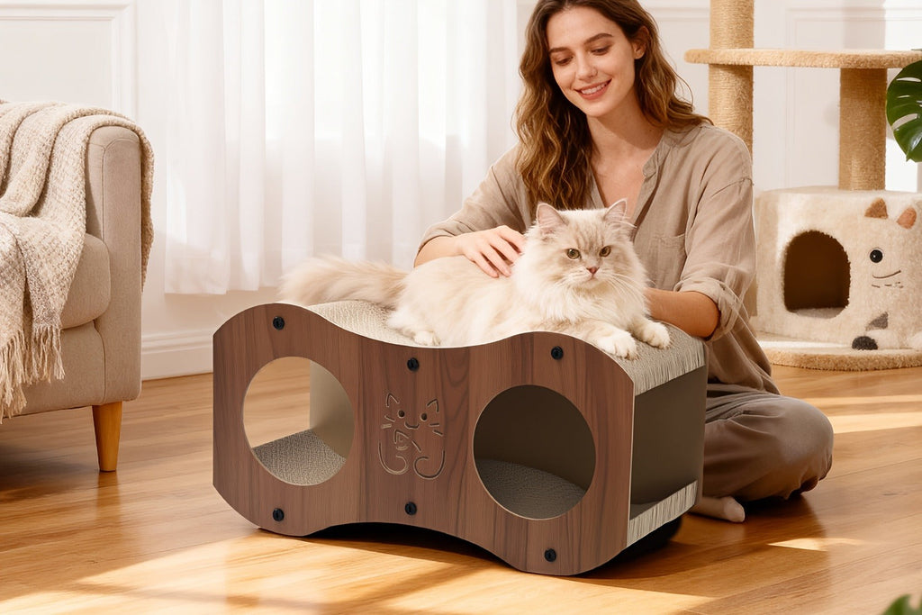 Cat Scratching Post with Integrated Cat Bed – Sturdy Walnut Wood Base, 4-Season Woven Scratch Pad, Indoor Cat Scratcher Lounge for Scratching, Lounging & Play - product image 12