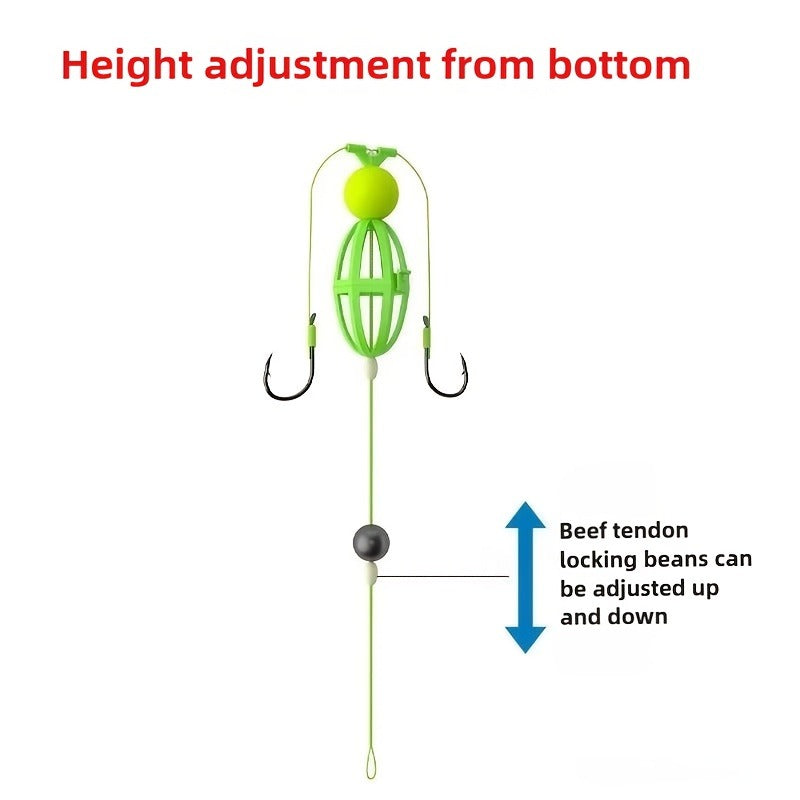 Fishing Hook Cage Set 3pcs Anti-Snag Double Hook Rig with Non-Twist Explosive & Flip Hooks | Carbon Steel Green Lure Fishing Bottom Hanging Prevention, Size - product image 6
