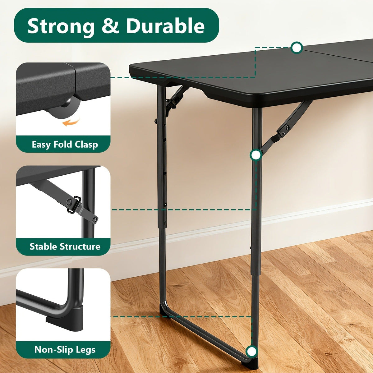 Collapsible Outdoor Dining and Utility Table 4ft 6ft Multi-Purpose Folding Desk for Camping Backyard Weddings Living Room Card Games Study Home Office