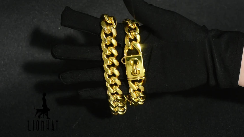 19mm Gold Plated Stainless Steel with Snap Lock, 6 Sizes for Puppy Small Medium Large Dogs | Cuban Link Dog Chain Collar - product image 2