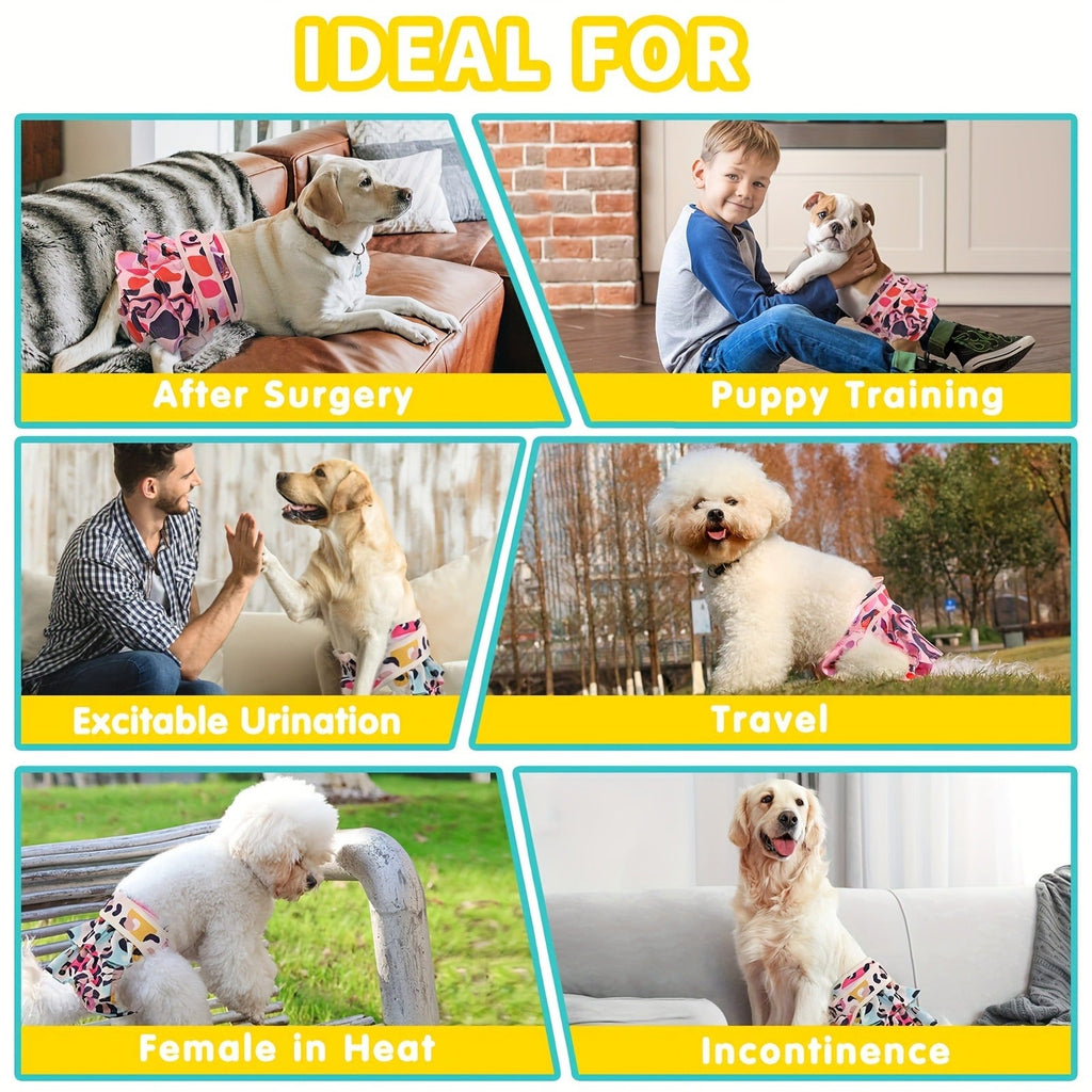 Reusable Highly Absorbent Dog Period Panties for Heat Incontinence Puppy Training, XS S M L, Multiple Prints | Washable Female Dog Diapers 3 Pack - product image 2