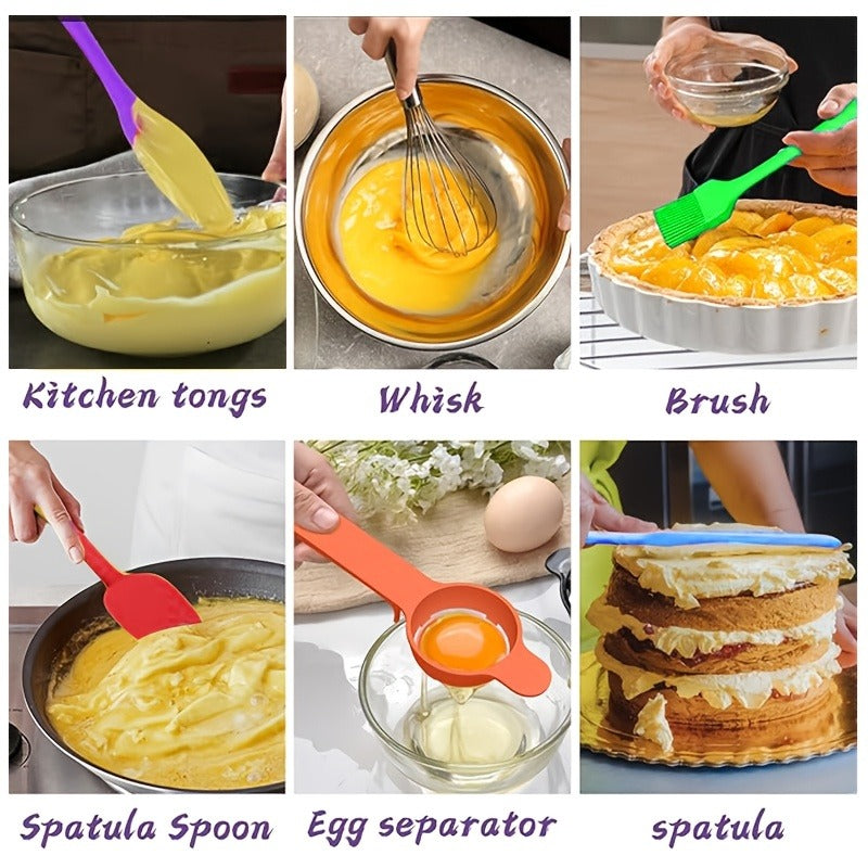 Stainless Steel Mixing Bowls Set with Airtight Lids 7 Piece | Dishwasher Safe Kitchen Bowls for Cooking Baking Camping Travel | Stackable Nesting Bowls with Measuring Spoons Whisk Spatula Tongs Basting Brush