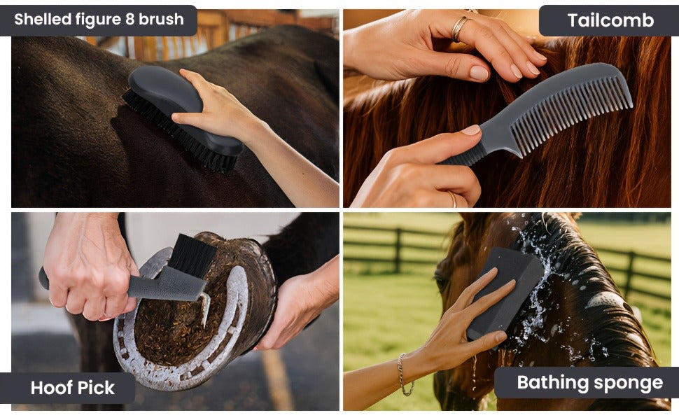 Horse Grooming Kit 11-Piece Set with Storage Bag | SEAOTTER Professional Equine Grooming Supplies, Black | Complete Beginner & Daily Care Set with Curry Comb - product image 8