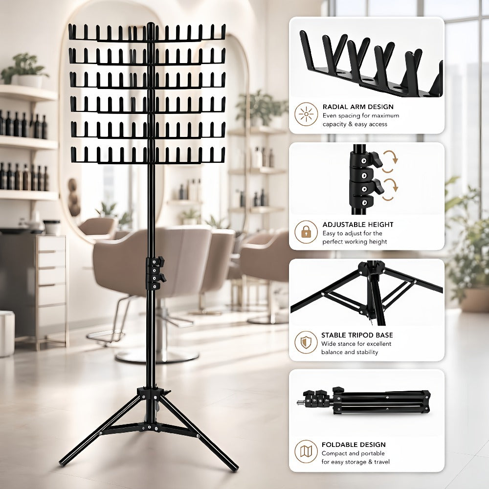 144 Strand Braiding Hair Rack Standing Height Adjustable 30-50 Inch Foldable – Tangle-Free Hair Extension Holder | Knotless Box Braids Cornrows Organizer | Salon Hairstylist Tool B - product image 3