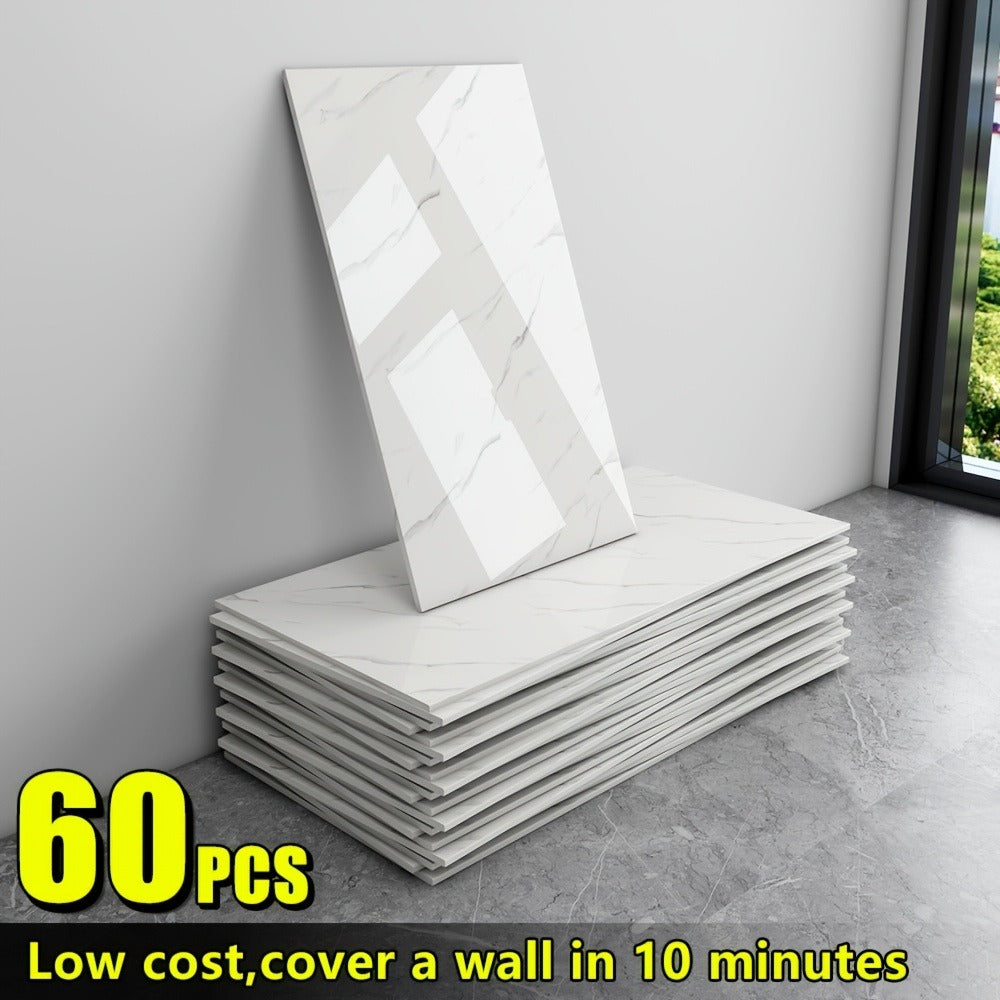 Marble Peel and Stick Wall Panels Self-Adhesive 3D Decorative Tiles - Glossy Marble Sheets for Bathroom Kitchen Living Room - Removable Vinyl Planks White Grey Black Imitation Ston - product image 23
