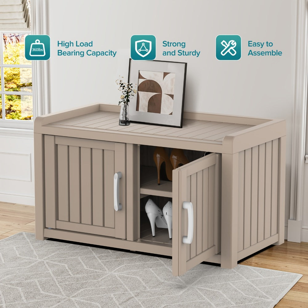 Shoe Storage Bench with Hidden Cabinet Entryway Bench All-Weather Resin Indoor Outdoor Porch Patio Mudroom Hallway Organizer - product image 9