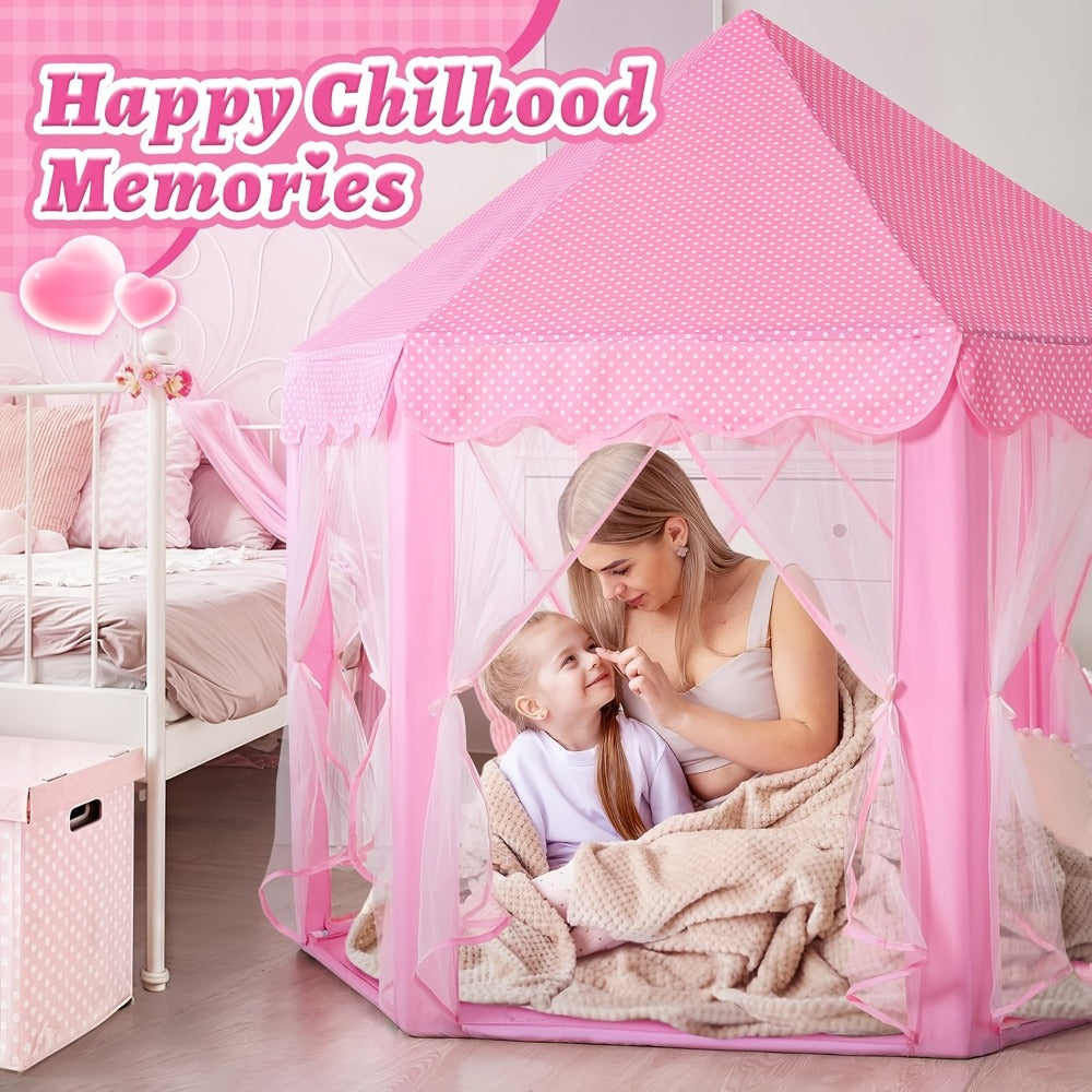Pink Princess Hexagon Play Tent for Girls Indoor Dream Castle with Gauze Curtain Reading Corner Secret Base Kids Room Decor Pretend Play Birthday Gift Toddlers - product image 6