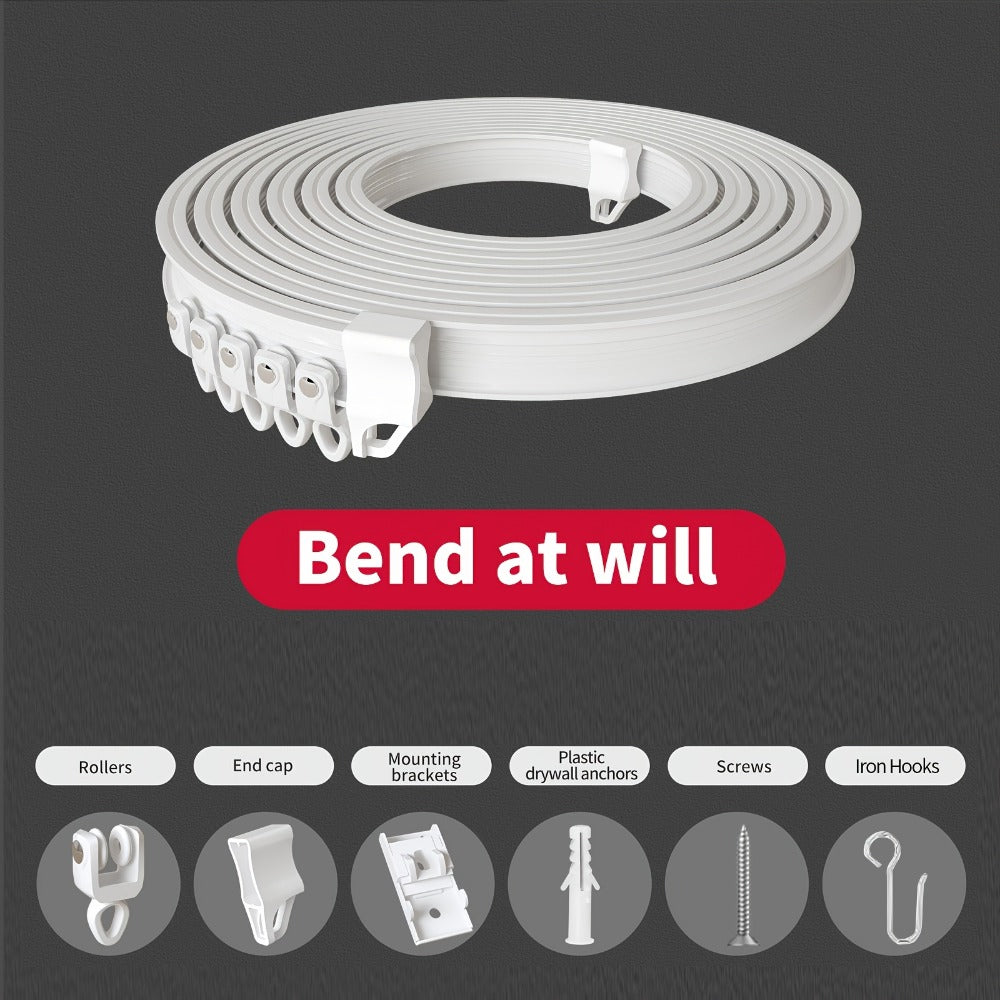 Flexible Curtain Rail Track – Bendable PVC Ceiling Mount Curtain Rod for Bay Window, Bathroom & Home Decor, Trim-to-Fit Monorail Curtain Track System - product image