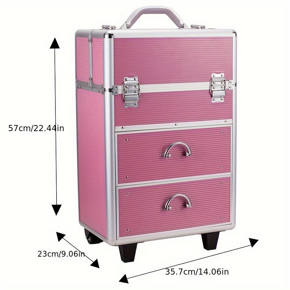 Lockable Aluminum Makeup Train Case with Extendable Trays Multi-Tier Professional Cosmetic Organizer — Portable Salon Travel Beauty Case with Lock Pink Rose Gold - product image 8