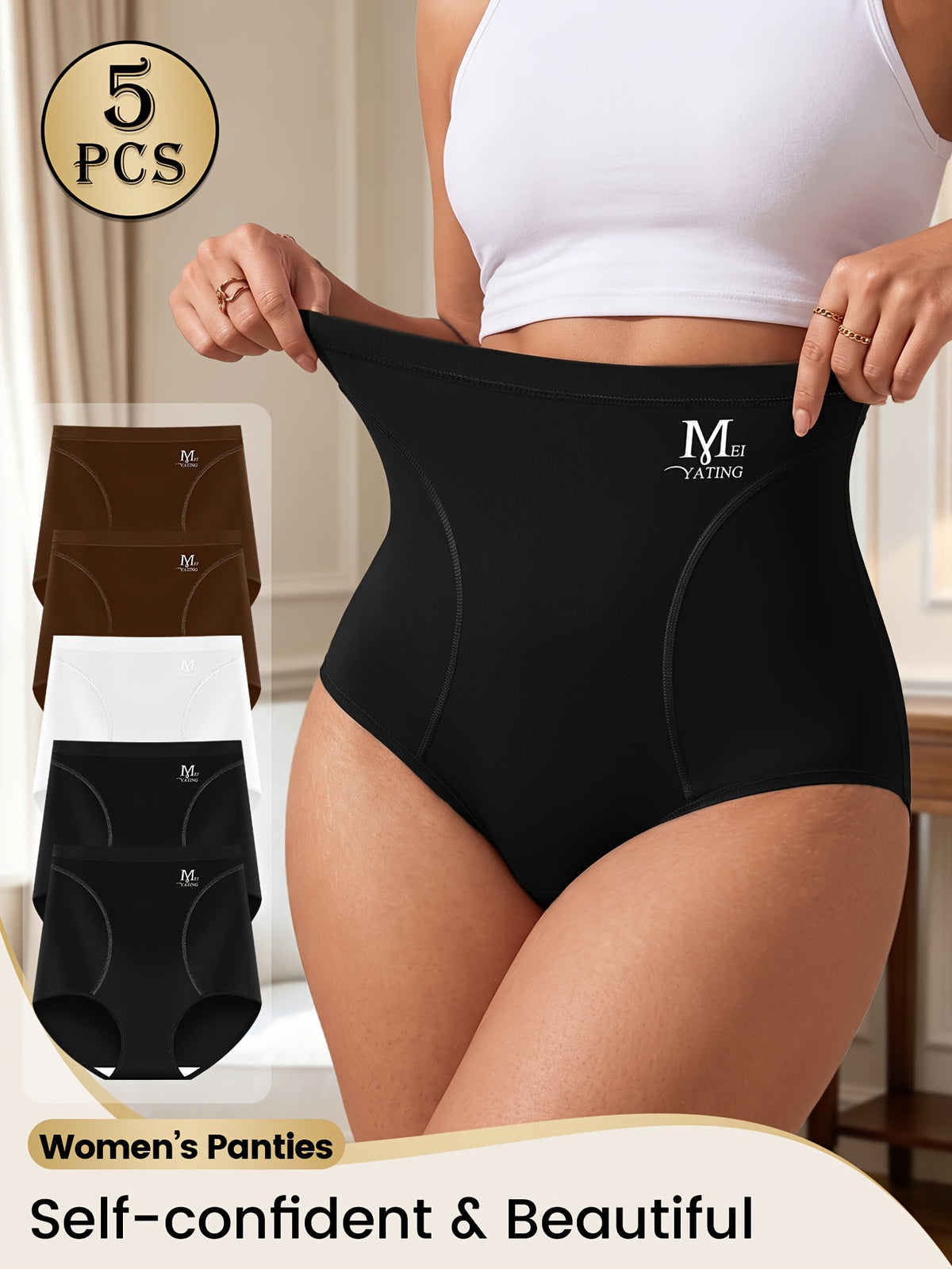 5Pack Plus Size Women's Briefs Extra High Waist Belly Tuck Ice No Marks Women's Panties Briefs Comfortable Fit Body Shaping Buttocks Lift Summer Thin - product image 10