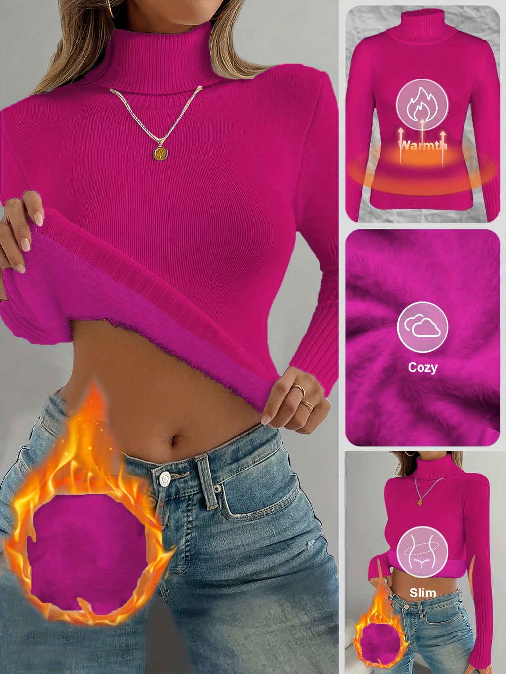 Lune's European and American Style High-Neck Thick Warm Inner Fitted Long-Sleeve Sweater, Perfect for Autumn and Winter - product image
