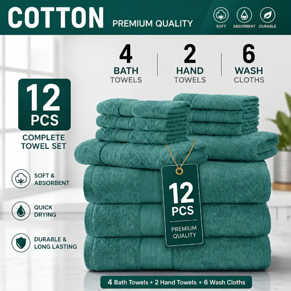 Luxury Towel Set 12 or 24 Piece Hotel Quality Cotton - Highly Absorbent Quick Dry Thick Bath Towels Hand Towels Washcloths | 7 Colors | Hotel Spa Gym Home Bathroom Essentials Gift  - product image 5