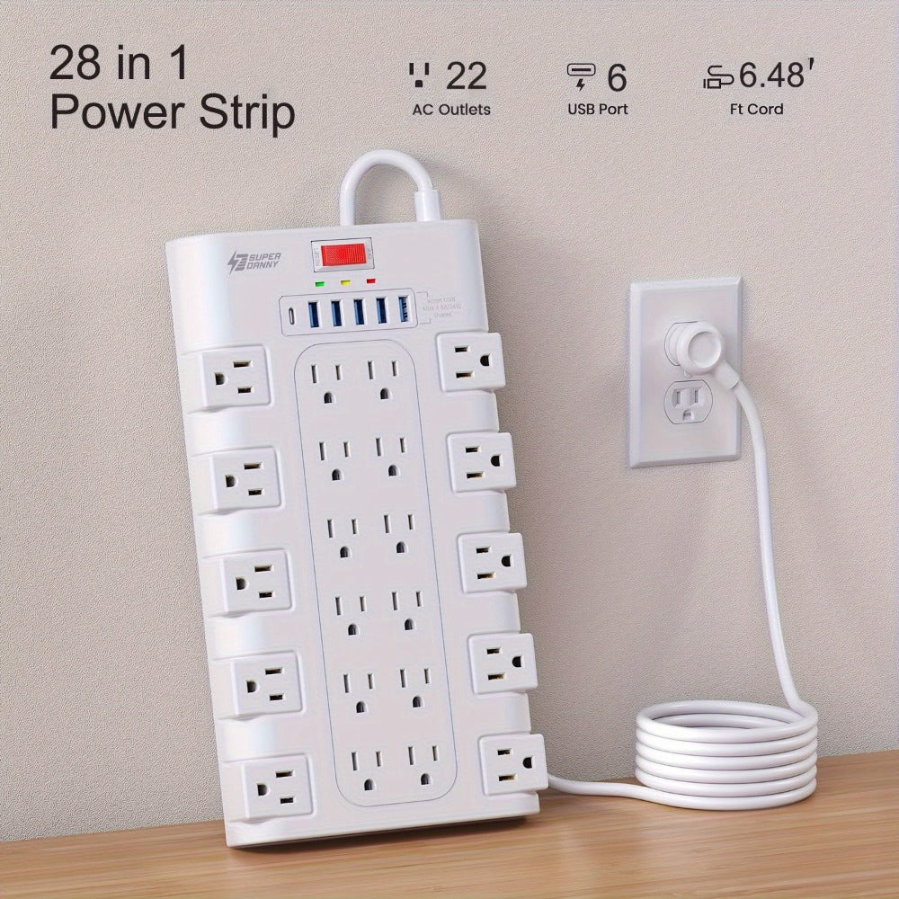 Power Strip Surge Protector 28-in-1 with 22 Widely Spaced Outlets 5 USB-A 2 USB-C Ports 2100 Joules Flat Plug Wall Mountable 6.48FT 14AWG Heavy Duty Extension Cord for Home Office - product image 4